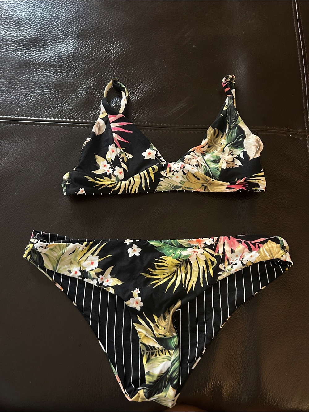 reversible Floral Tropical Black Bikini Set